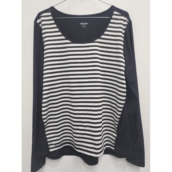 Cee Bee Cheryl Burke Womens Top Large Black White Striped Long Sleeve Pullover - Picture 1 of 7